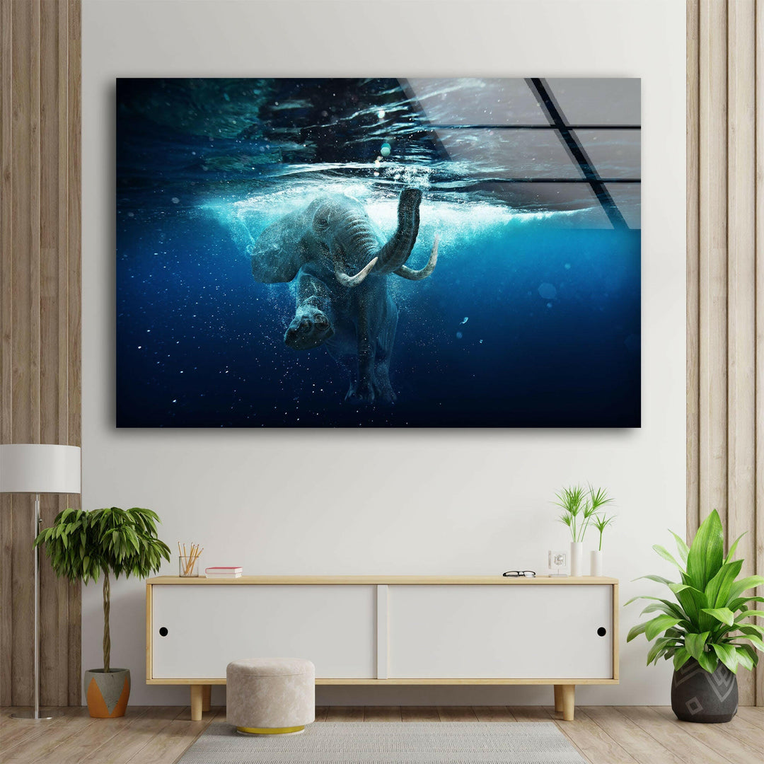 Swimming Elephant Glass Wall Art Glass Printing Wall Art, Print photos on glass