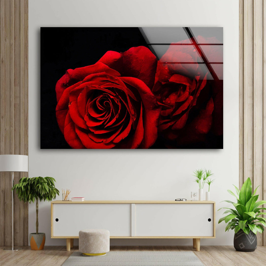 Red Rose Flower On Black Glass Wall Art, glass wall decor, glass wall art decor
