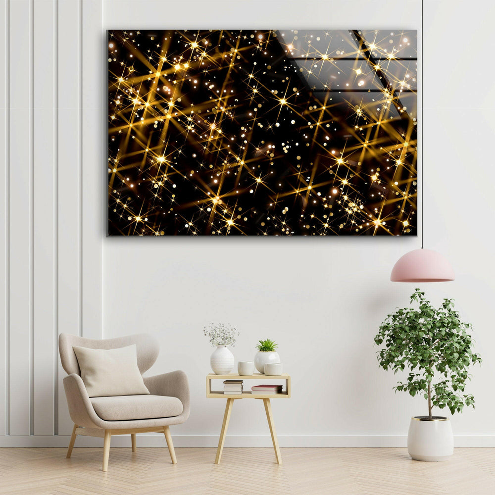 Golden Lights Glass Wall Art, picture on glass wall art, photos printed on glass