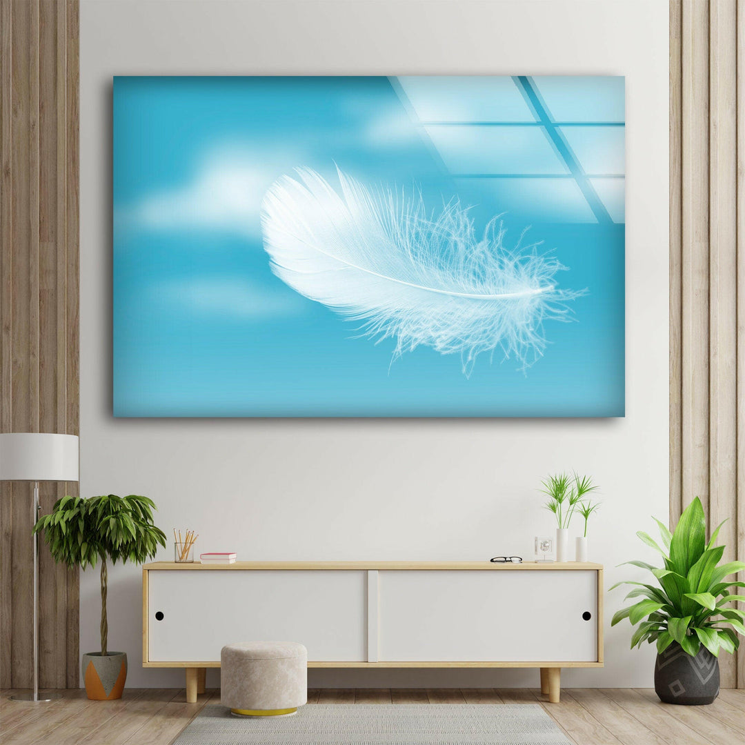 White Feather Cool Glass Art & Glass Wall Pictures