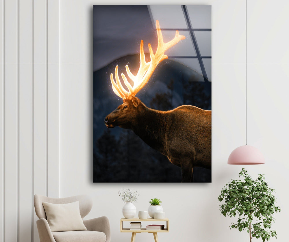 Lighted Deer Glass Wall Art custom glass pictures, glass art prints