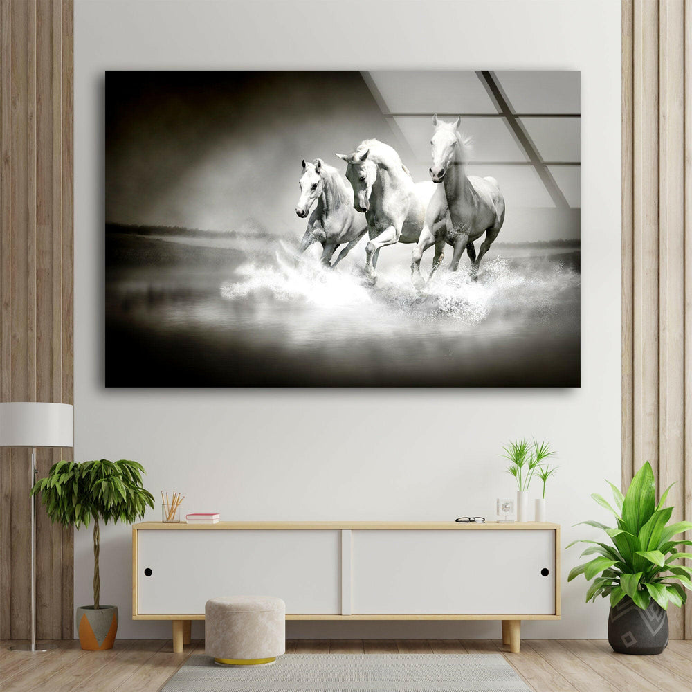 Riding White Horses Glass Wall Art Glass Printing Wall Art, Print photos on glass