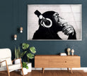 Banksy Dj Monkey Headphones Glass Wall Art - Artdesigna Glass Printing Wall Arts - Purchase Banksy art