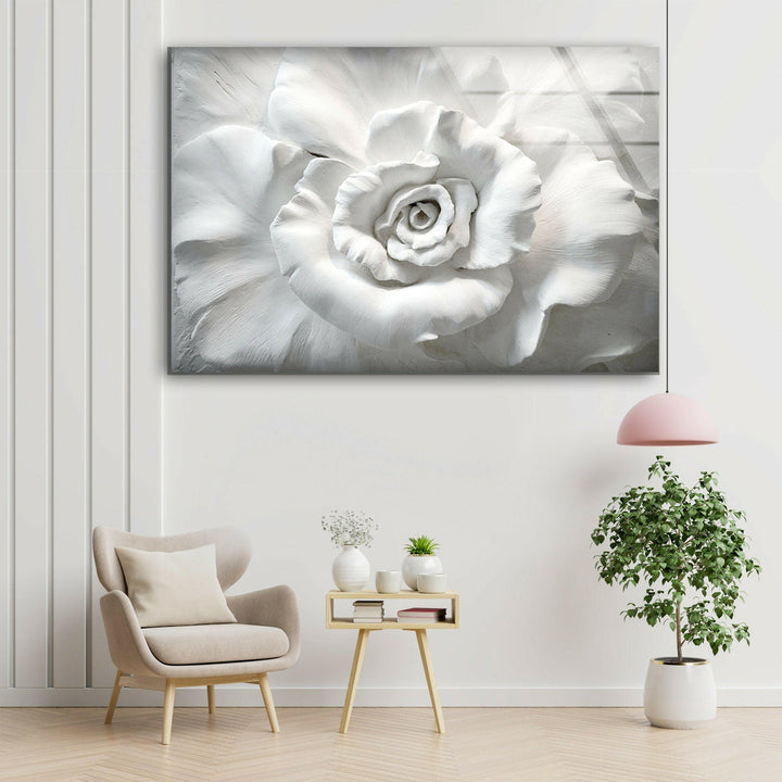 Close Up White Rose Glass Wall Art, glass art painting, glass art for the Wall