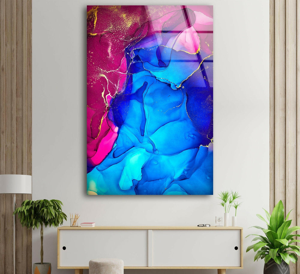 Blue and Pink Abstract Tempered Glass Wall Art - MyPhotoStation