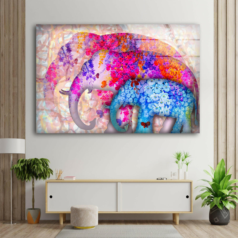 Colorful Elephants Glass Wall Art glass image printing, glass prints from photos