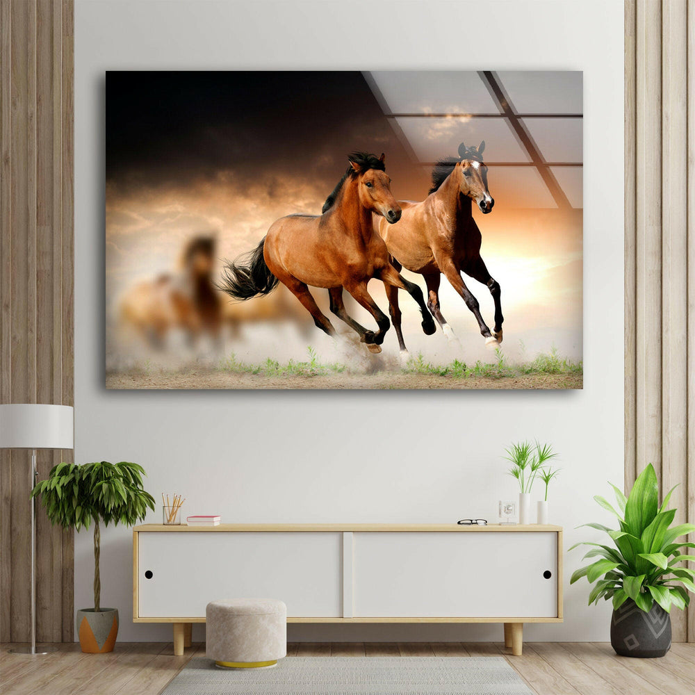 Wild Horses Running Glass Wall Art glass pictures for Wall, glass prints wall art