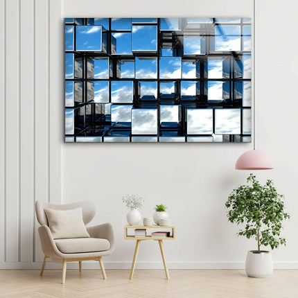 Mirror Effect 3D Cubes Glass Wall Art