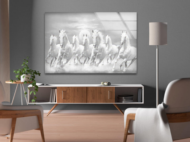 White Horses Running Glass Wall Art photo print on glass, prints on glass wall art