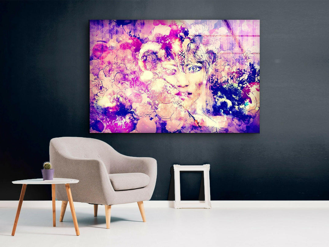 Abstract Painting Woman Glass Wall Art