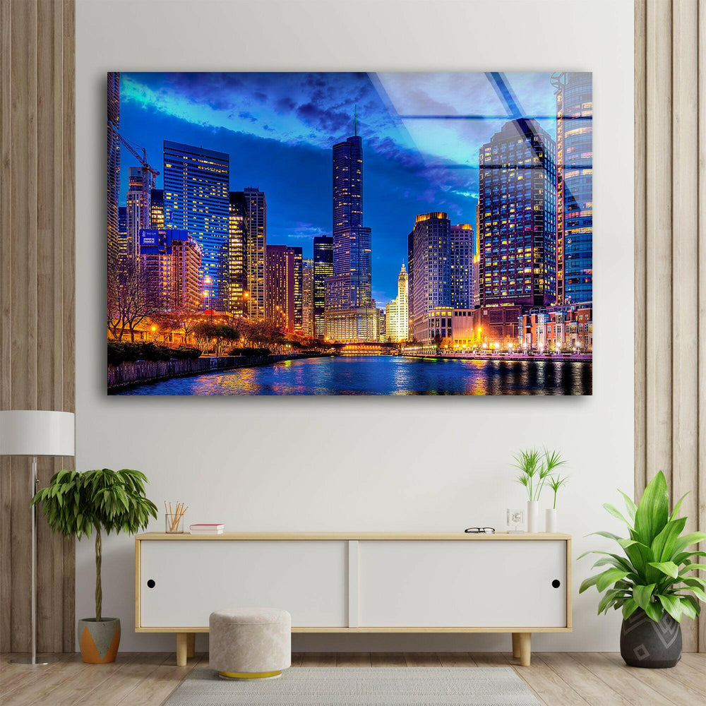 Chicago City View Glass Wall Art, art glass wall art, glass wall art pictures