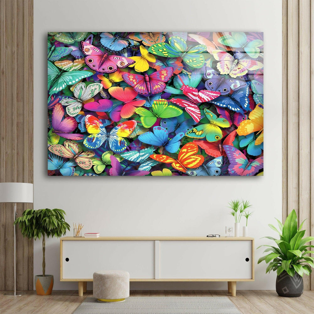 Colorful Butterflies Glass Wall Art print on glass, glass printed photos