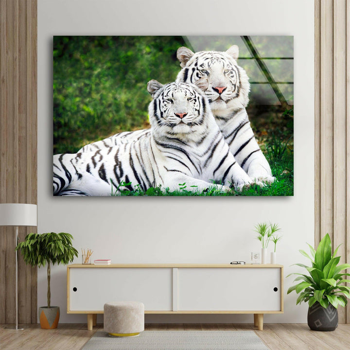 White Tigers Glass Wall Art glass image printing, glass prints from photos