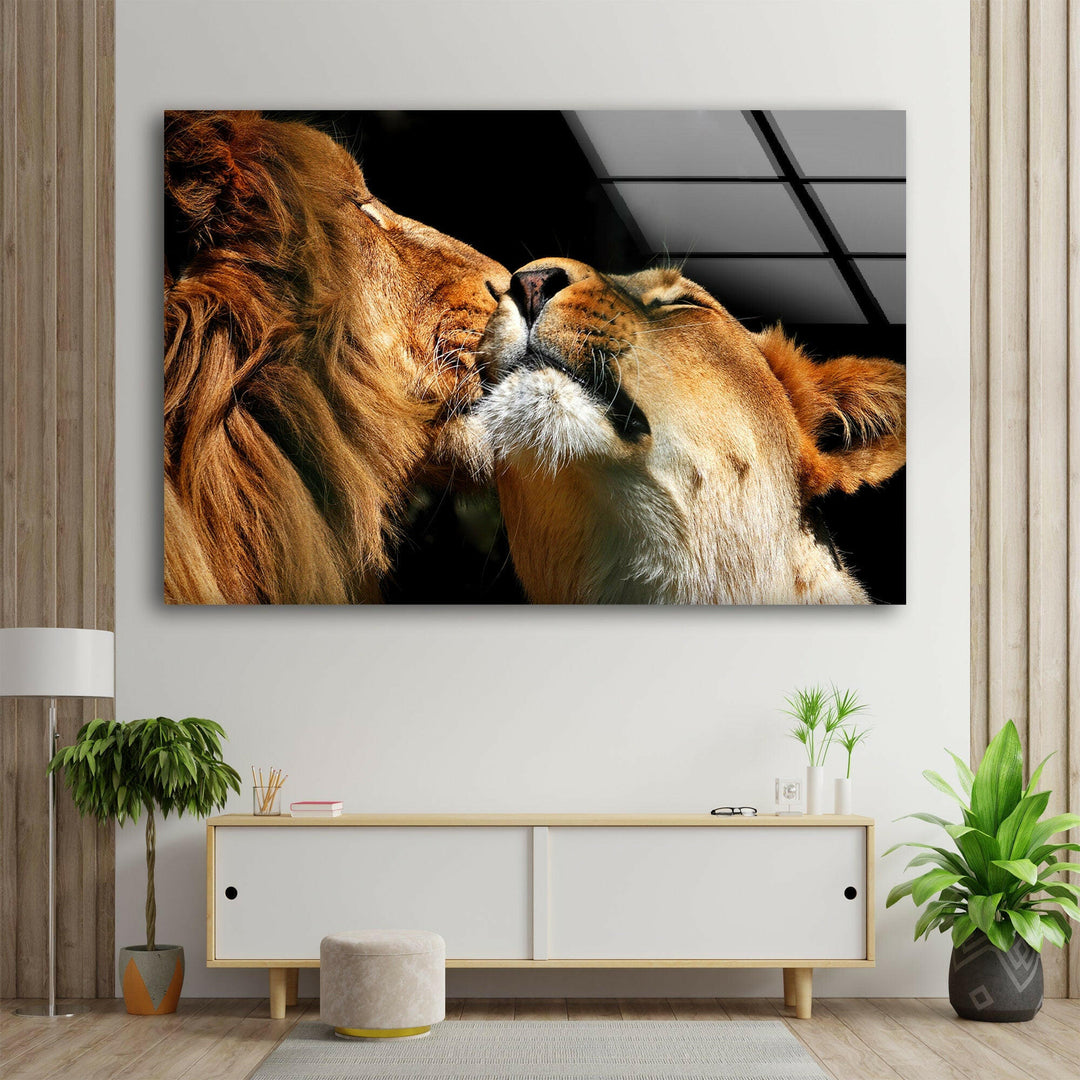 Couple Lions Glass Wall Art glass pictures for Wall, glass prints wall art