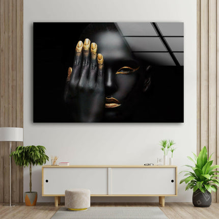 Woman with Gold Hands Glass Wall Art