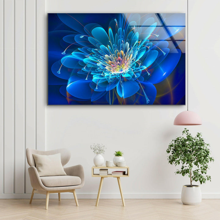 Abstract Blue Floral Tempered Glass Wall Art - MyPhotoStation