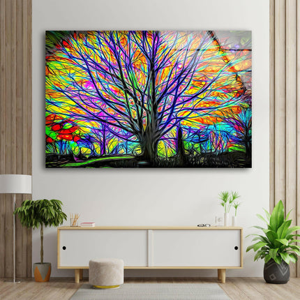 Colourful Tree of Life Glass Wall Art