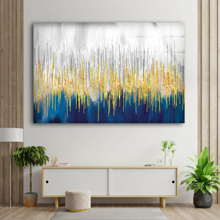 Shiny Gold and Blue Abstract Glass Wall Art