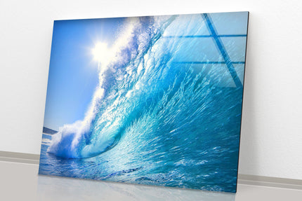 Blue Sea Waves Tempered Glass Wall Art - MyPhotoStation