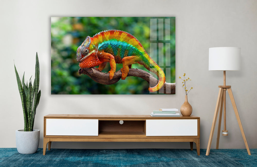 Vibrant Chameleon Glass Wall Art Glass Printing Wall Art, Print photos on glass