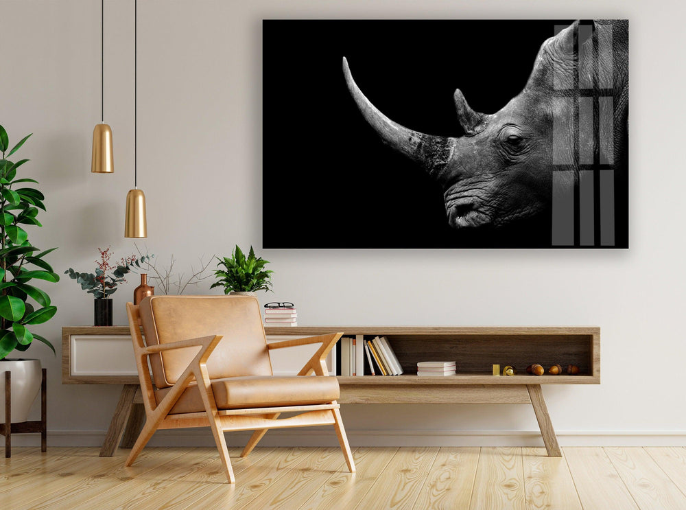 Rhino Head Glass Wall Art print on glass, glass printed photos