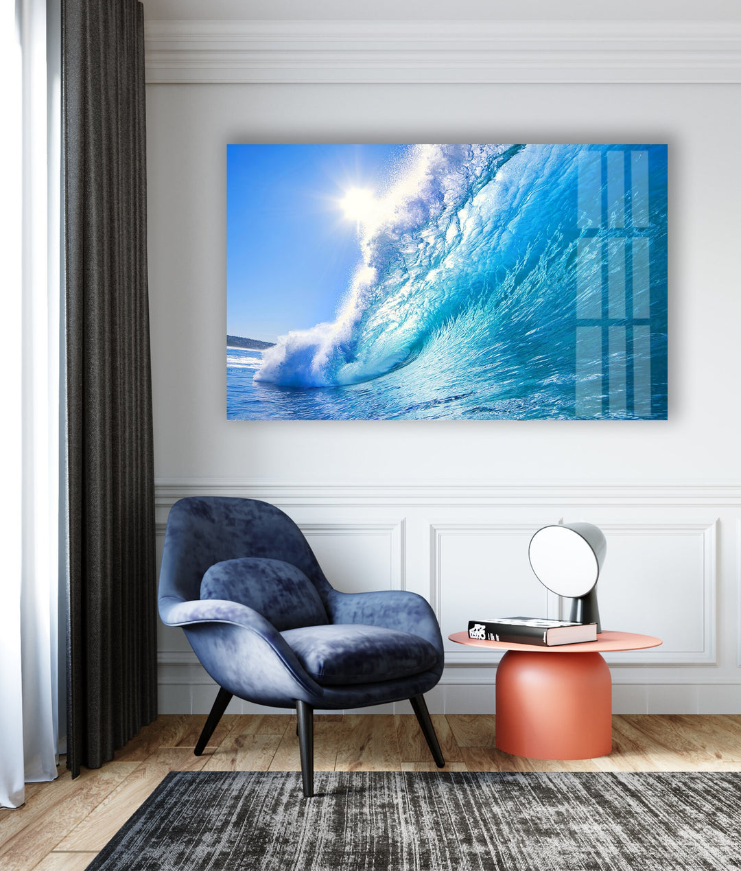 Blue Ocean Waves Glass Wall Art glass pictures for Wall, glass prints wall art