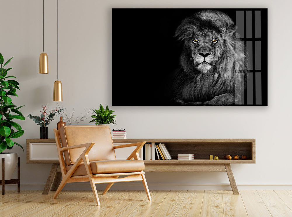 Black Wild Lion Glass Wall Art print picture on glass,Tempered Glass Wall Art