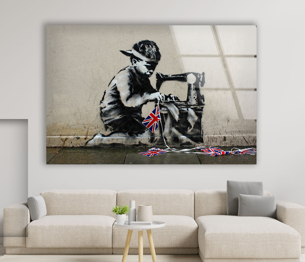 Banksy Uk Flag Glass Wall Art - Artdesigna Glass Printing Wall Arts - Large Banksy Wall Art