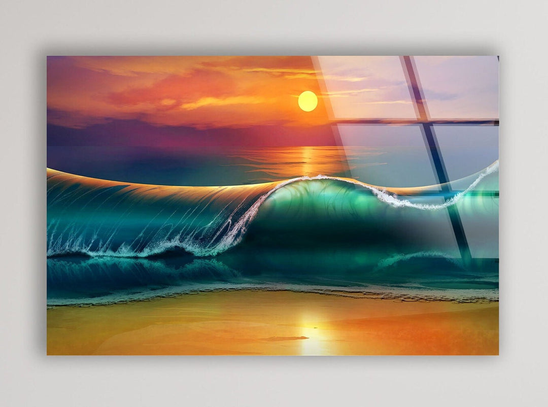 Sunset with Waves Landscape Glass Wall Art Enhance your home with elegant Glass Photo Prints. Our collection features modern glass wall art, glass paintings, and custom prints. Perfect for creating a stylish and vibrant living space. Shop now and enjoy fast, free delivery and secure packaging.