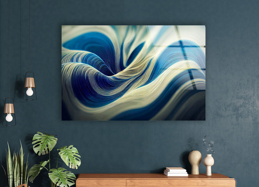 Blue Dream Waves Abstract Glass Wall Art glass wall decor, glass wall art decor