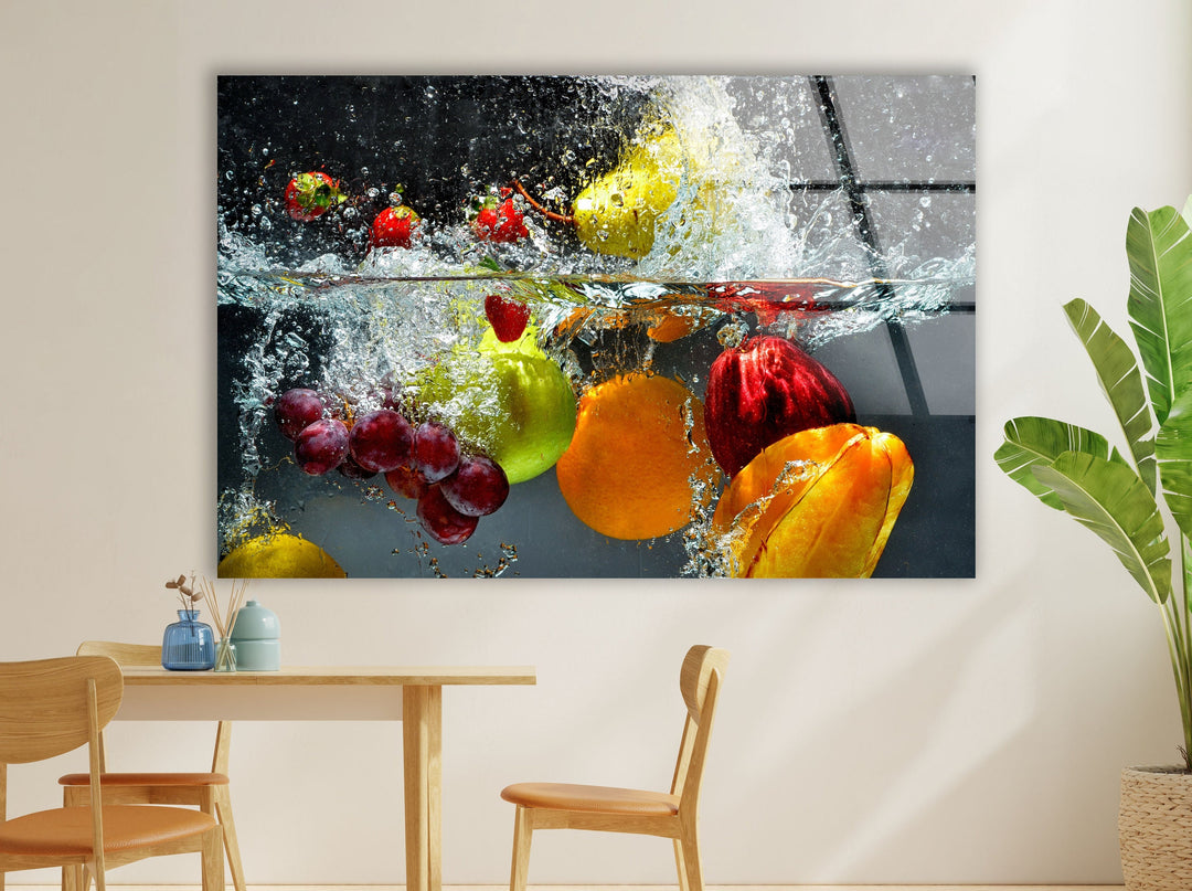 Fruits Water Splash Glass Wall Art Transform your space with elegant Tempered Glass Wall Art. From custom glass pictures to abstract glass art, find the perfect piece for your living room. Our glass photo prints and picture on glass options ensure vivid, lasting beauty. Shop now for vibrant wall decor and fast, free delivery.