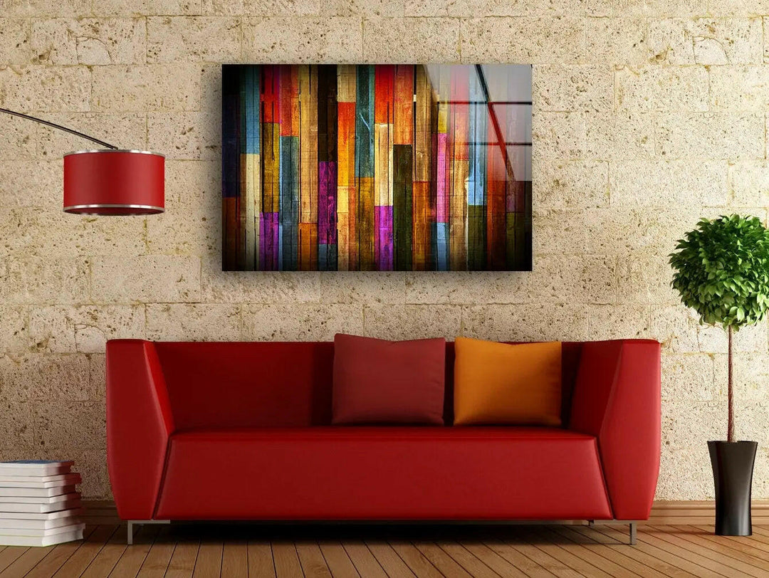 Colorful Wooden Vibrant Abstract Glass Wall Art Decor