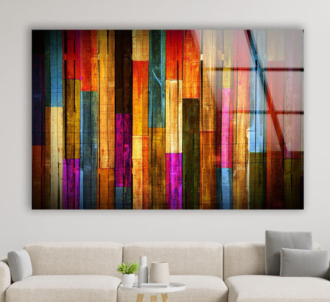 Colorful Painted Wood Panels Glass Wall Art