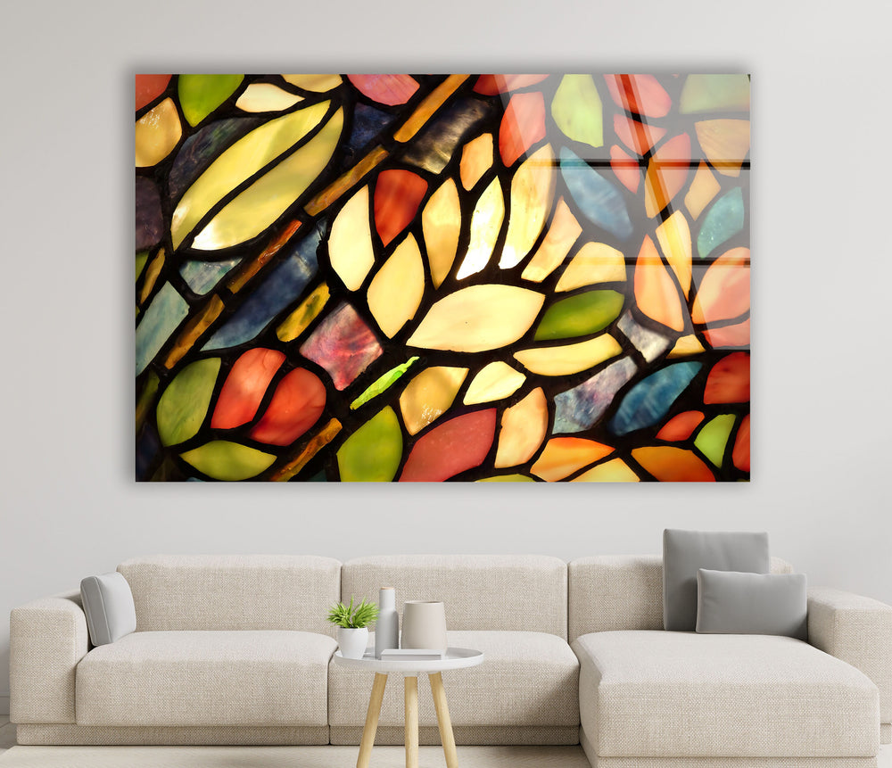 Stained Colorful Leaves Glass Wall Art glass wall decor, glass wall art decor