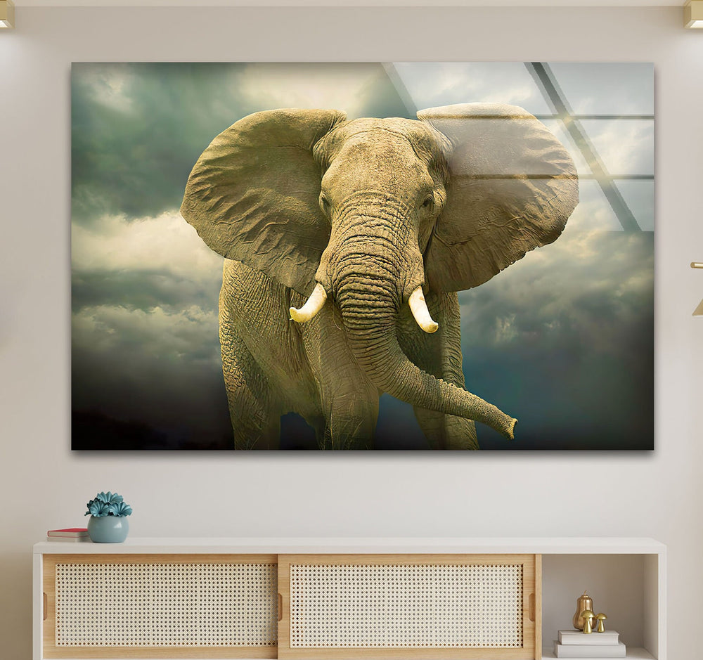 Savannah Elephant Glass Wall Art photo print on glass, prints on glass wall art