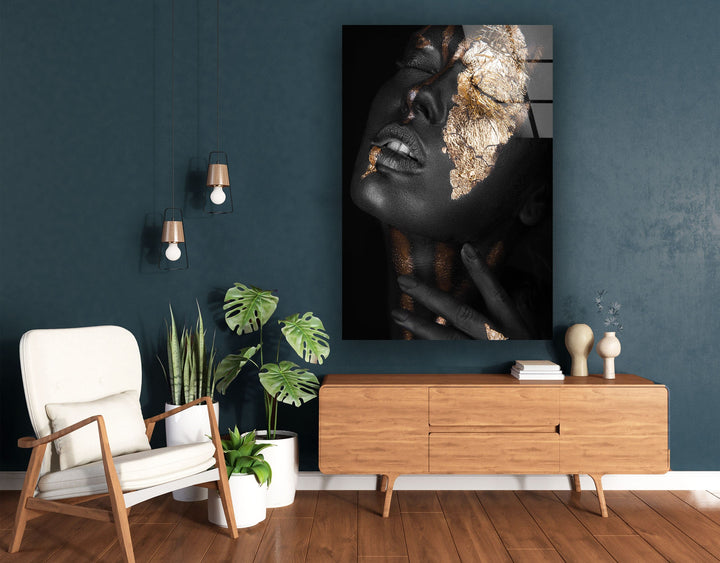 Gold Black Woman Portrait Cool Wall Decor & Glass Print Art