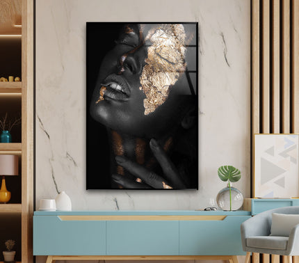 Black Woman in Gold Glass Wall Art