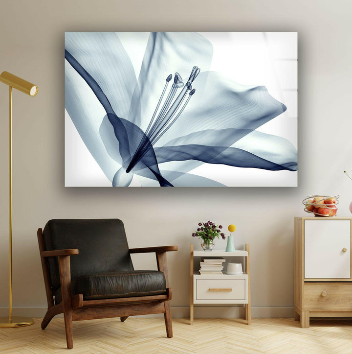 Xray Blue Flower Glass Wall Art, custom glass photo prints, large glass prints