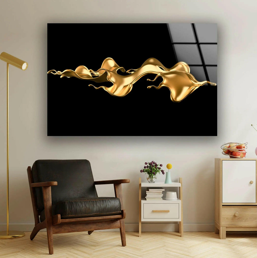 Golden Abstract Tempered Glass Wall Art - MyPhotoStation