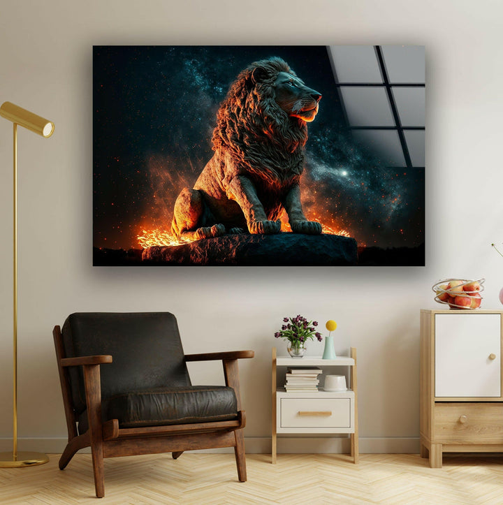 Fire Lion Glass Wall Art Glass Printing Wall Art, Print photos on glass