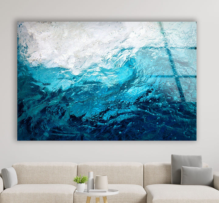 Blue Waves Abstract Glass Wall Art, glass wall decor, glass wall art decor