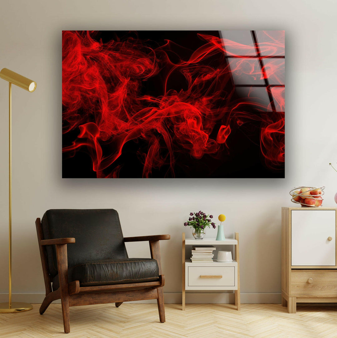 Red Smoke Abstract Tempered Glass Wall Art - MyPhotoStation