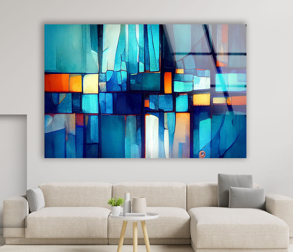 Blue Vibrant Stained Glass Wall Art glass pictures for Wall, glass prints wall art