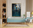 Underwater Blue Octopus Glass Wall Art             glass wall decor, glass wall art decor