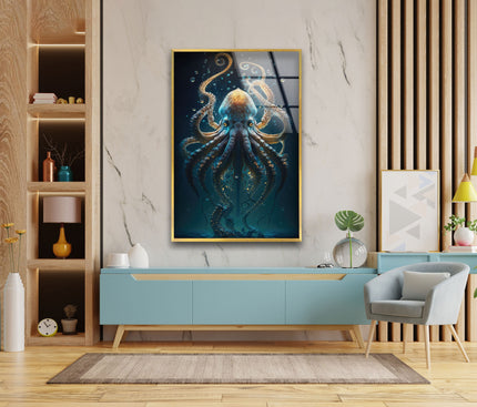 Underwater Blue Octopus Glass Wall Art