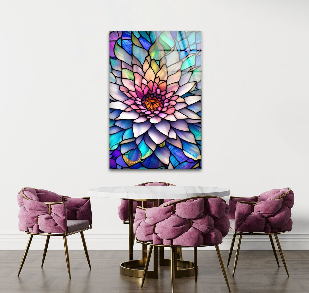 Vivid Floral Lotus Stained Glass Wall Art glass wall decor, glass wall art decor