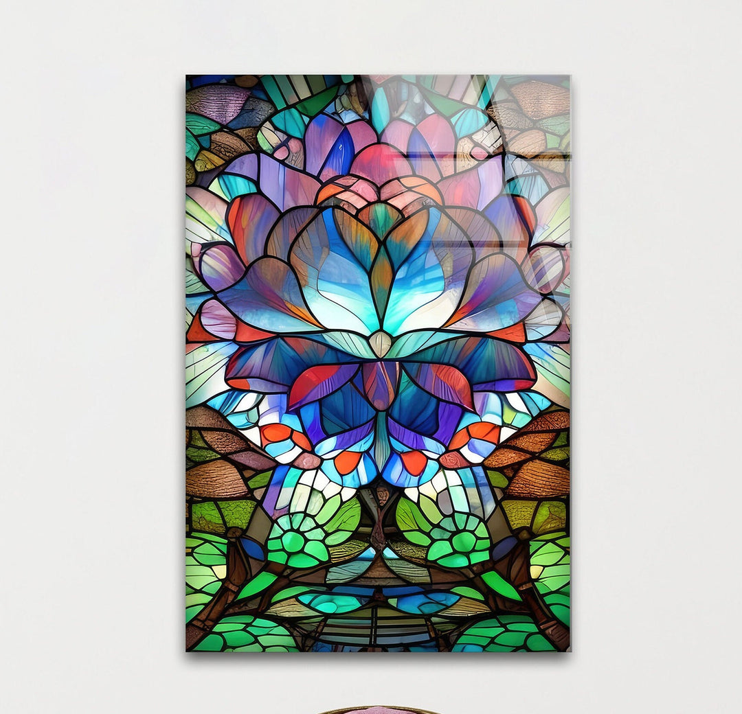 Stained Lotus Floral Glass Wall Art glass wall decor, glass wall art decor