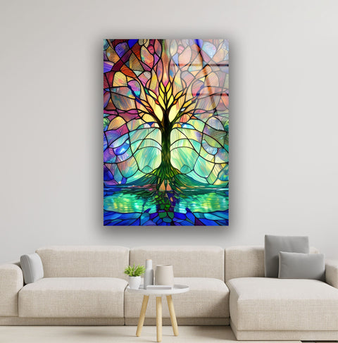 Stained Tree of Life Glass Wall Art