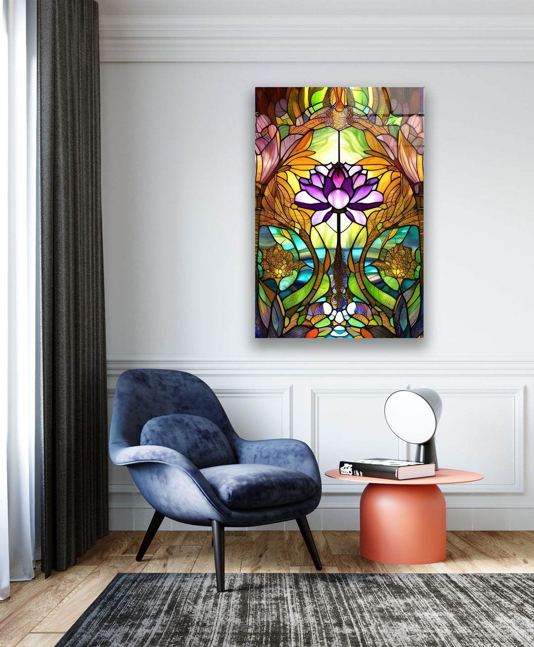 Stained Glass Lotus Flower Glass Wall Art, stained glass wall art, stained glass wall decor