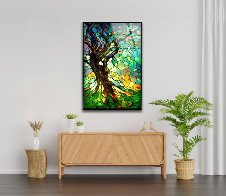 Life of Tree Green Stained Glass Wall Art stained glass wall art, stained glass wall decor